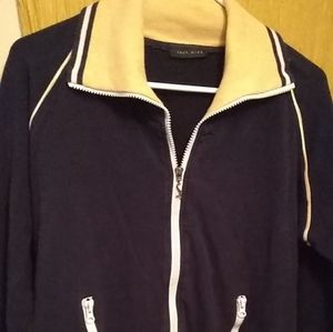Can't Miss Women's Navy Blue & Yellow Collar Zippered Casual Jacket Size Medium